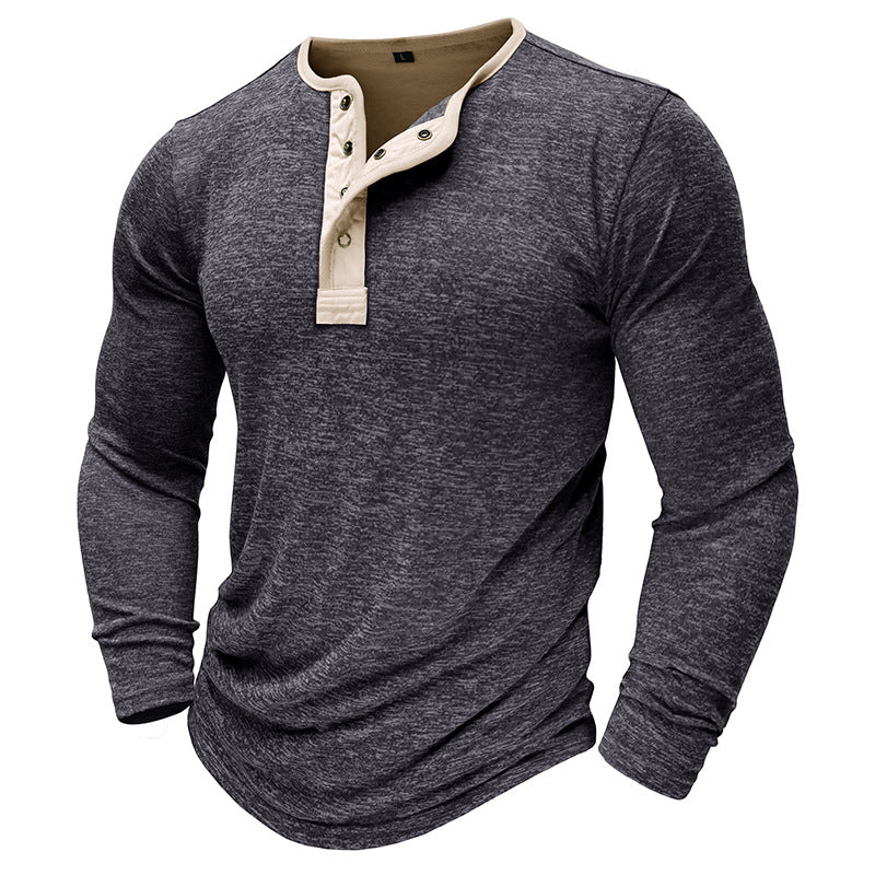 Men’s Henley Shirt – Slim Fit – Cotton Blend – Long Sleeve with Button Placket