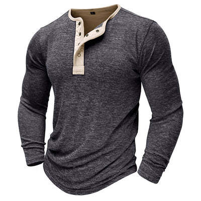 Men’s Henley Shirt – Slim Fit – Cotton Blend – Long Sleeve with Button Placket