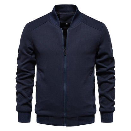Men’s Bomber Jacket – Slim Fit – Textured Knit – Zipper Closure – Ribbed Trim