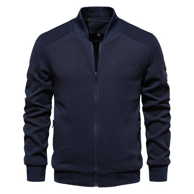 Men’s Bomber Jacket – Slim Fit – Textured Knit – Zipper Closure – Ribbed Trim