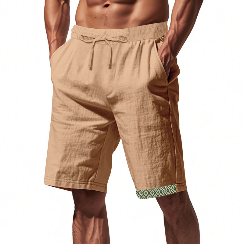 Men's Shorts – Loose Fit – Drawstring Waist – Boho Trim – Side Pockets