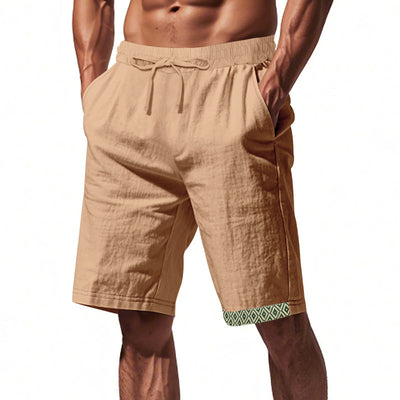 Men's Shorts – Loose Fit – Drawstring Waist – Boho Trim – Side Pockets