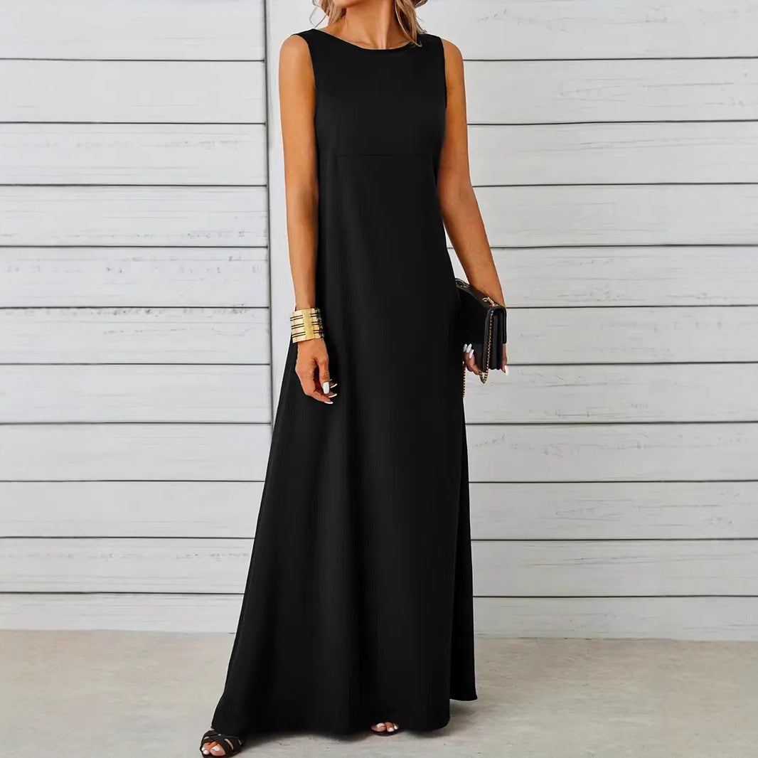 Women’s Sleeveless Mid-Length Dress – Relaxed Fit – Lightweight Breathable Fabric – Minimalist Style