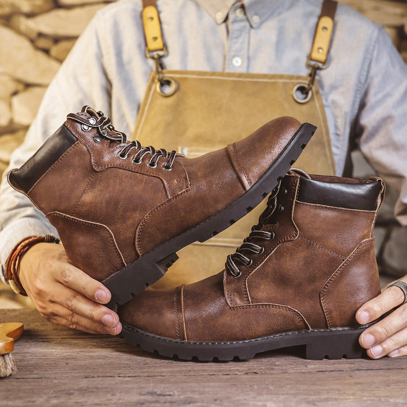 Men’s Ankle Boots – Leather Look – Lace-Up – Cushioned Collar – Treaded Sole