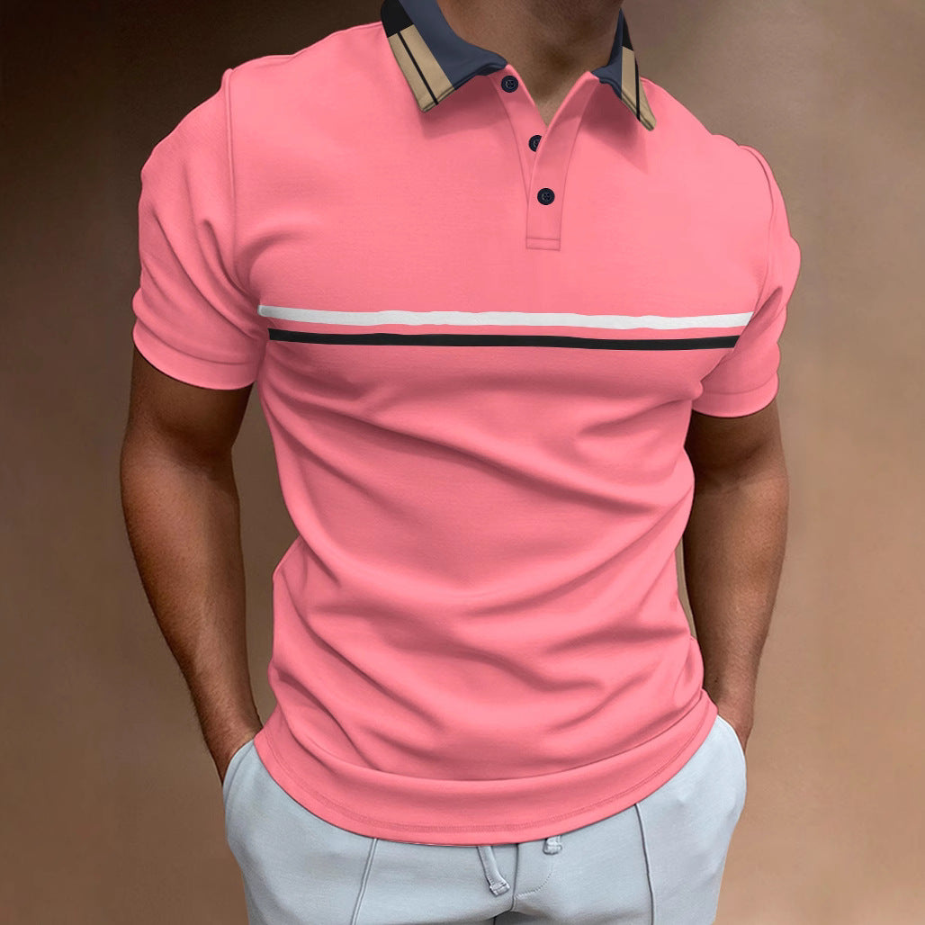 Men’s Polo Shirt – Slim Fit – Breathable Blend – Short Sleeve – Striped Chest Design