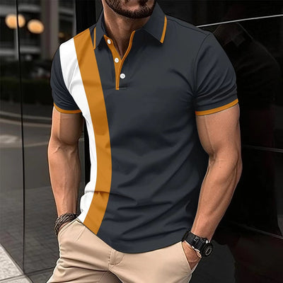 Men’s Polo Shirt – Slim Fit – Cotton Blend – Stripe Front – Short Sleeve Casual