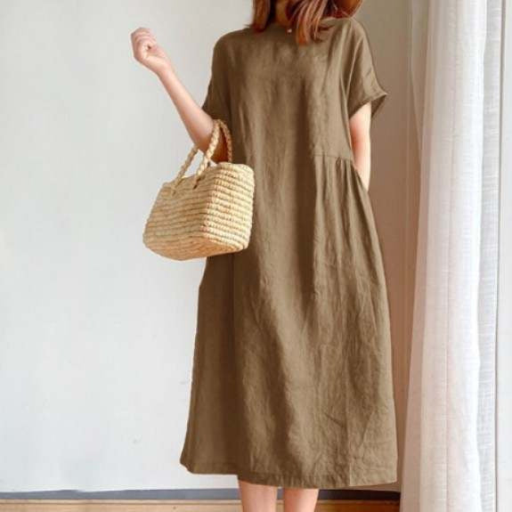 Women’s Midi Dress – Loose Fit – Lightweight Breathable Fabric – Short Sleeve Casual Style