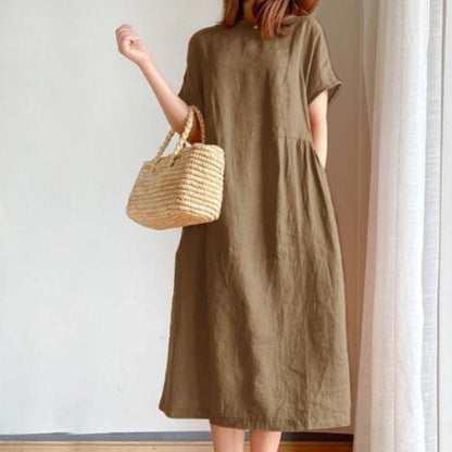 Women’s Midi Dress – Loose Fit – Lightweight Breathable Fabric – Short Sleeve Casual Style