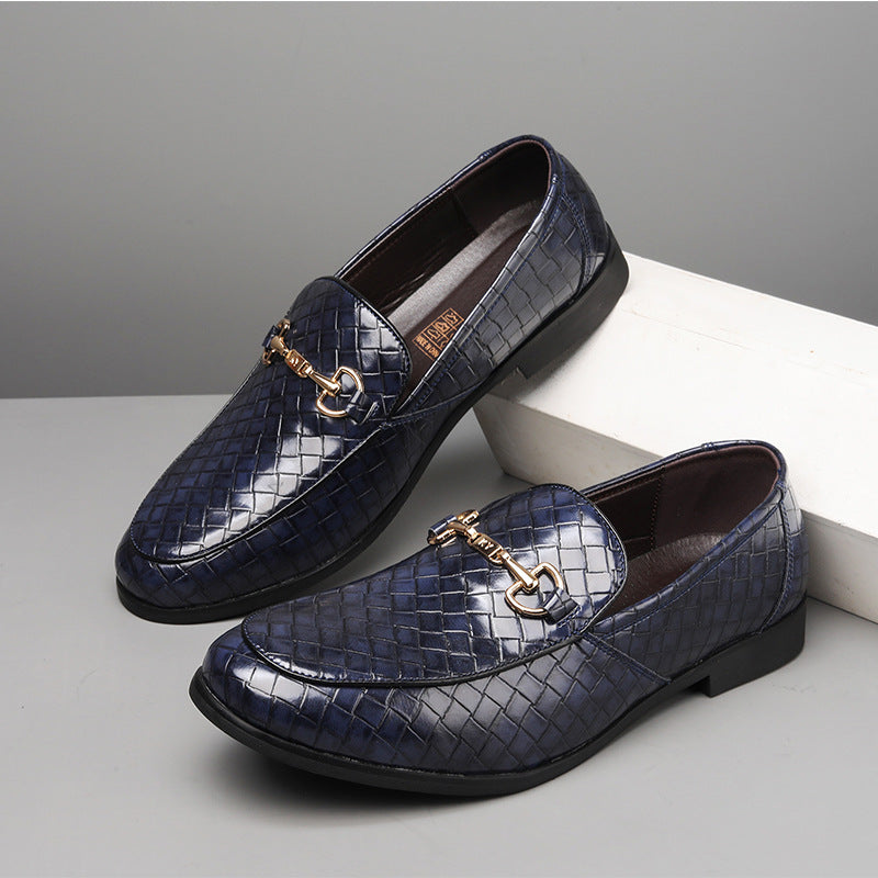 Men’s Loafers – Leather-Like Finish – Woven Texture – Slip-On – Metal Bit Detail