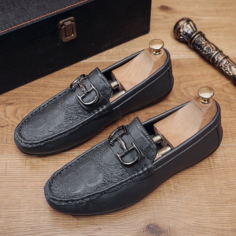 Men’s Leather Loafers – Slip-On Design – Metal Buckle – Business Casual Style