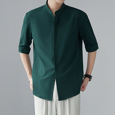 Men’s Long Sleeve Shirt – Relaxed Fit – Mandarin Collar – Lightweight Breathable Fabric