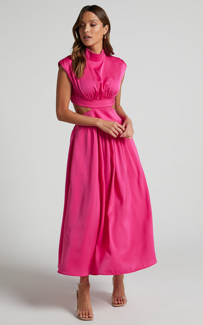 Women's Summer Stand Collar Mid Dress - Waist-Baring Design - Macaron Color