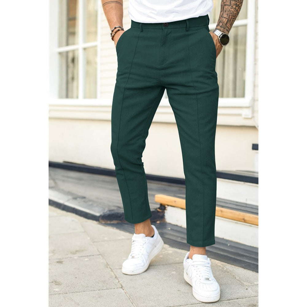 Men’s Slim Fit Trousers – Ankle Length – Woven Fabric – Double Pleat – Belt Loops