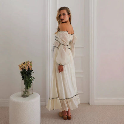Women’s Two-Piece Set – Off Shoulder Top and Skirt – Ruffle Trim – Relaxed Fit – Boho Style