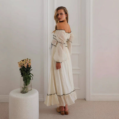 Women’s Two-Piece Set – Off Shoulder Top and Skirt – Ruffle Trim – Relaxed Fit – Boho Style