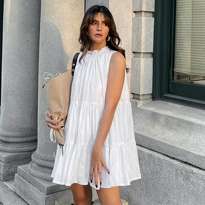 Women’s A-line Dress – Sleeveless Loose Fit – Tiered Hem – Lightweight Cotton Feel