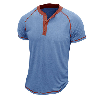 Men’s Henley Shirt – Cotton Blend – Regular Fit – Short Sleeve – Contrast Stitching
