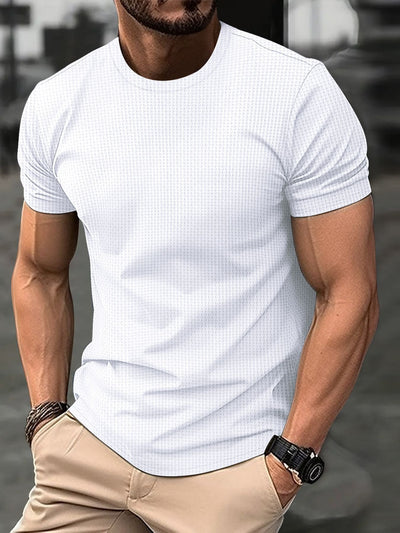 Men’s T-Shirt – Slim Fit – Ice Silk Jacquard – Crew Neck Short Sleeve Casual Wear