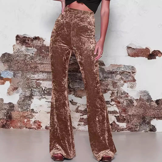 Women’s Flared Trousers – High Waist – Velvet Touch – Tailored Fit – Full Length