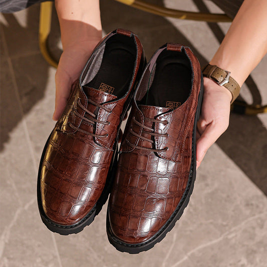 Men’s Dress Shoes – Textured Leather – Lace-Up – Croc Pattern – Formal Fit