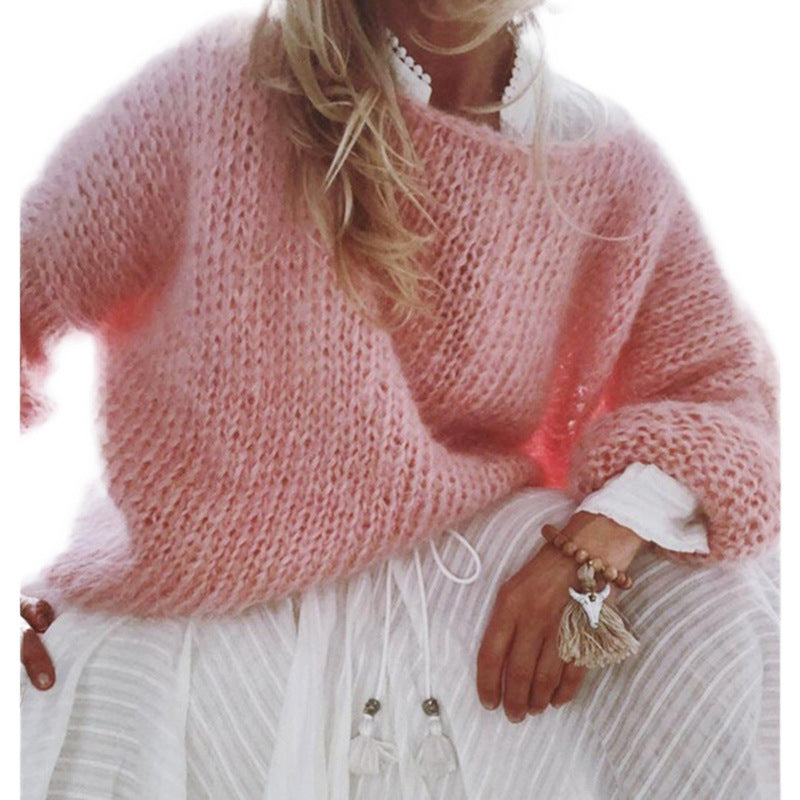 Women’s Oversized Sweater – Chunky Knit – Mohair Feel – Longline – Crew Neck Drop Shoulder