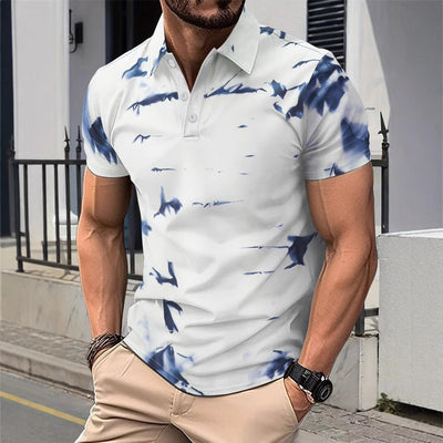 Men’s Polo Shirt – Slim Fit – Cotton – Abstract Pattern – Short Sleeve – Button Collar