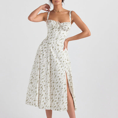 Women’s Midi Dress – Sleeveless – Tie Front – Floral Print – Lightweight Flared Fit