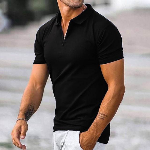 Men’s Polo Shirt – Slim Fit – Short Sleeve – Zipper Collar – Breathable Blend