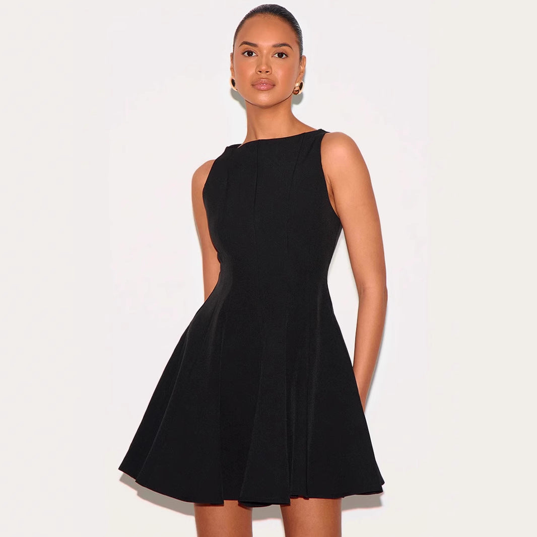 Women’s Sleeveless Dress – Slim Fit A-Line – Round Neck – Lightweight Mini Length