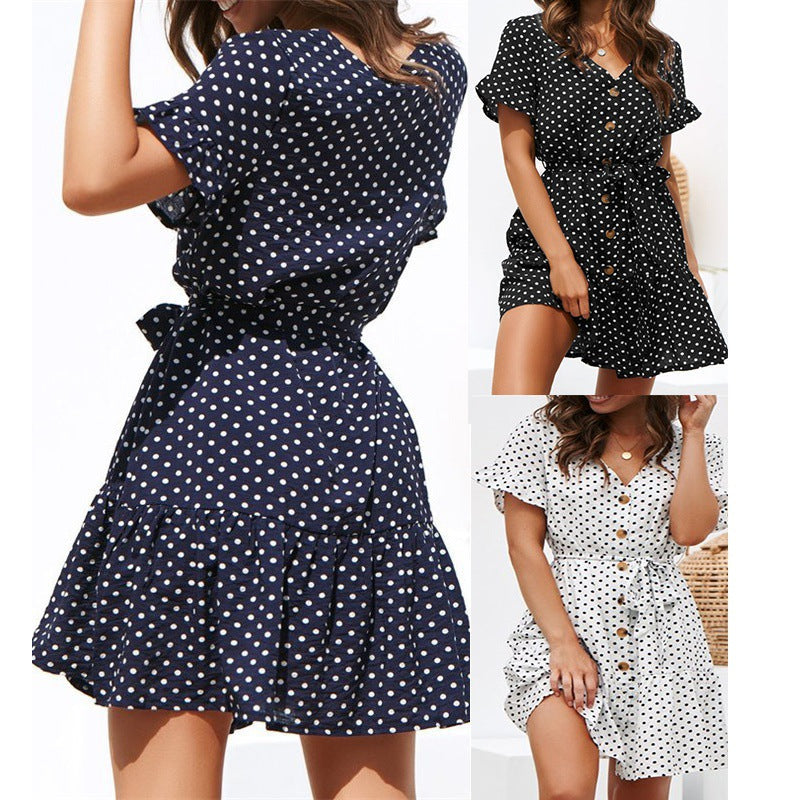 Women’s Dress – Polka Dot – Relaxed Fit – Ruffle Sleeve – Cotton – Button Front