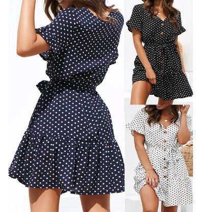 Women’s Dress – Polka Dot – Relaxed Fit – Ruffle Sleeve – Cotton – Button Front