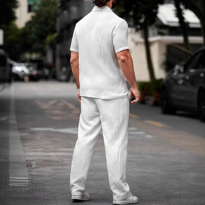 Men’s Shirt and Trousers Set – Lightweight Cotton – Relaxed Fit – Short Sleeve Casual