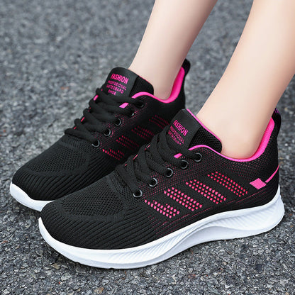 Women’s Sneakers – Flyknit Mesh – Lightweight Breathable – Cushioned Sole – Lace-Up