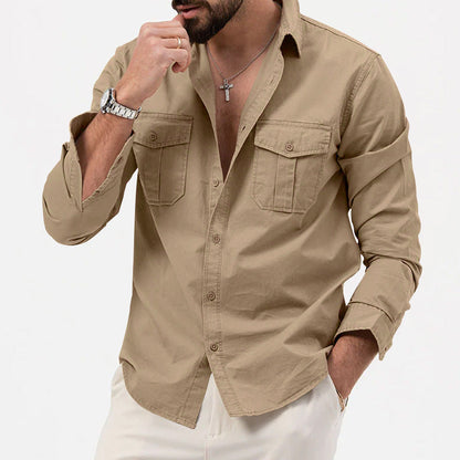 Men’s Long Sleeve Shirt – Cotton Blend – Regular Fit – Button Down – Chest Pockets