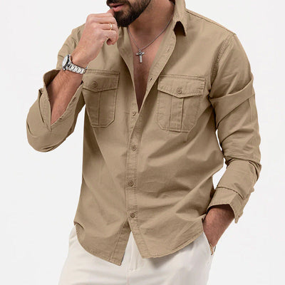Men’s Long Sleeve Shirt – Cotton Blend – Regular Fit – Button Down – Chest Pockets