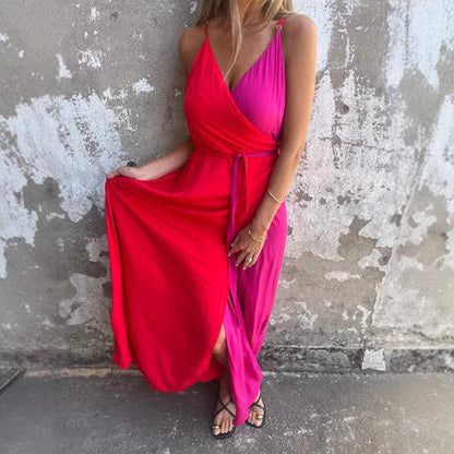 Women’s Maxi Dress – Halter Neck – Wrap Waist – Asymmetric Hem – Luxury Fabric