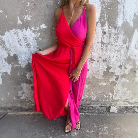Women’s Maxi Dress – Halter Neck – Wrap Waist – Asymmetric Hem – Luxury Fabric
