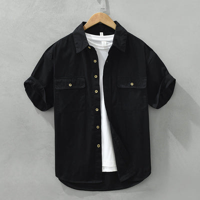Men’s Workwear Shirt – Heavyweight Cotton – Relaxed Fit – Short Sleeve – Button Front