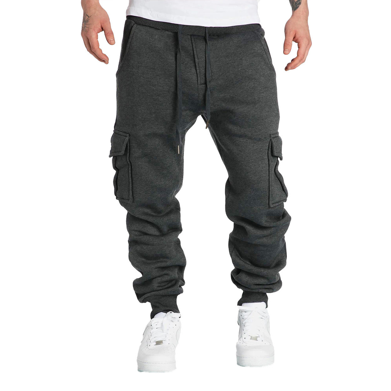 Men's casual drawstring waist pants with flap pockets