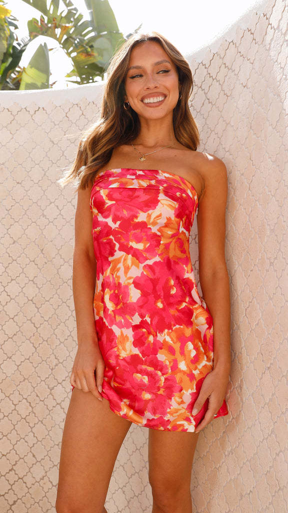 Women’s Mini Dress – Strapless – Slim Fit – Floral Print – Lightweight Seamless Style