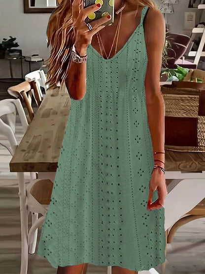 Women’s Slip Dress – Embroidered Detailing – V-Neck – Relaxed Fit