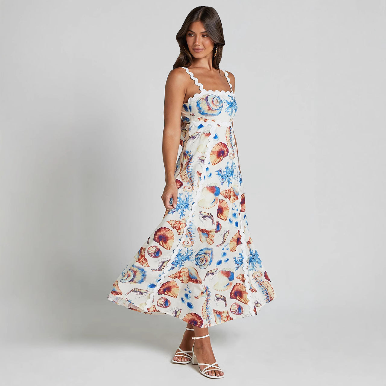 Women’s Maxi Dress – Lightweight Cotton – Loose Fit – Spaghetti Strap – Printed Design