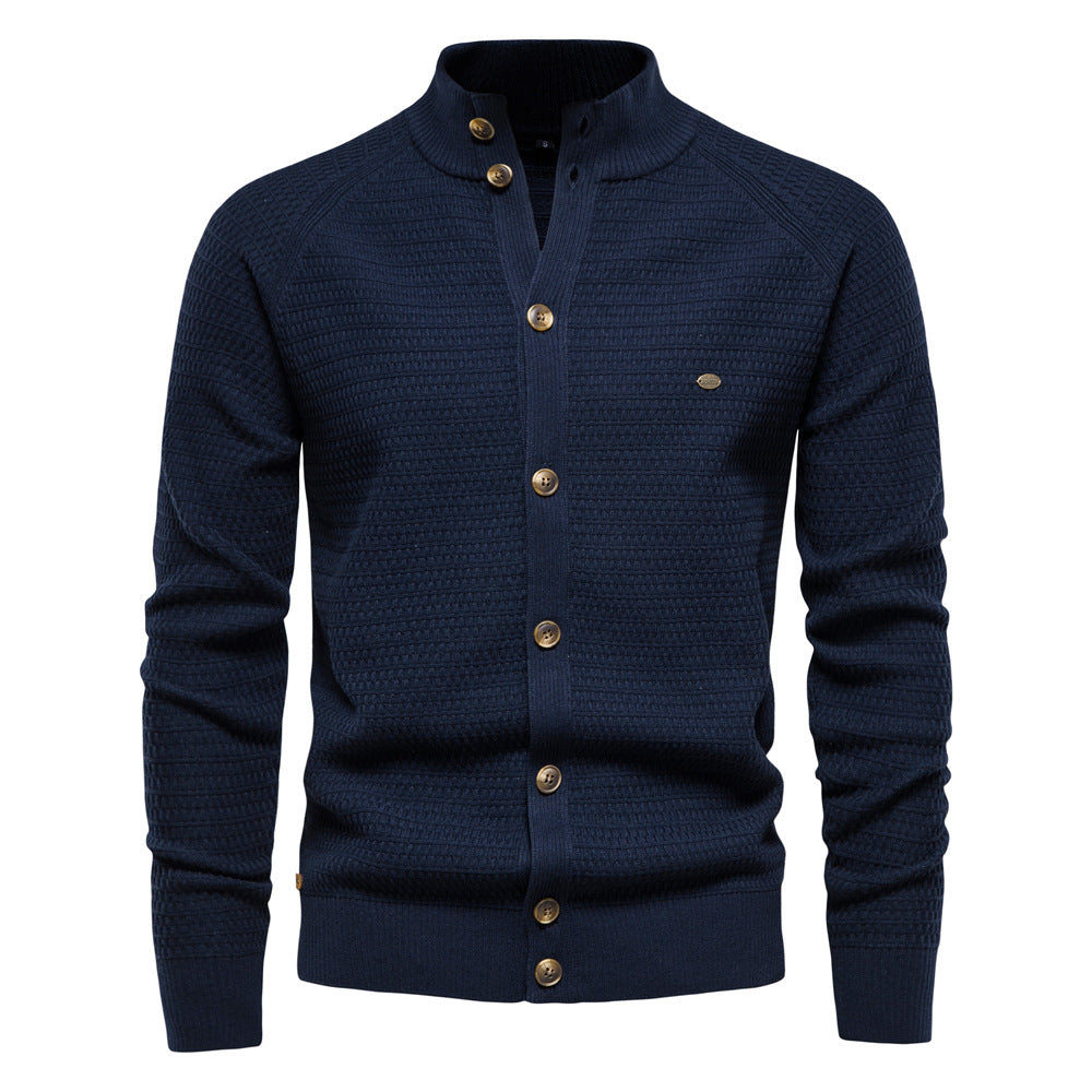 Men's stand collar buttoned dress sheared sweater
