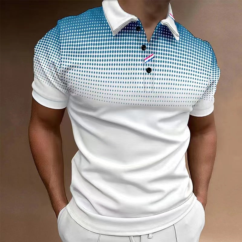 Men’s Polo Shirt – Slim Fit – Cotton Blend – Short Sleeve – Gradient Polka Dot Print