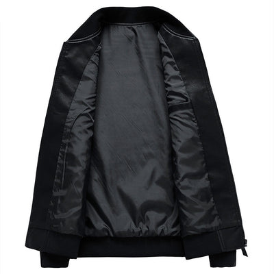 Men’s Bomber Jacket - Leather Look - Ribbed Collar & Cuffs - Zip Closure - Modern Fit