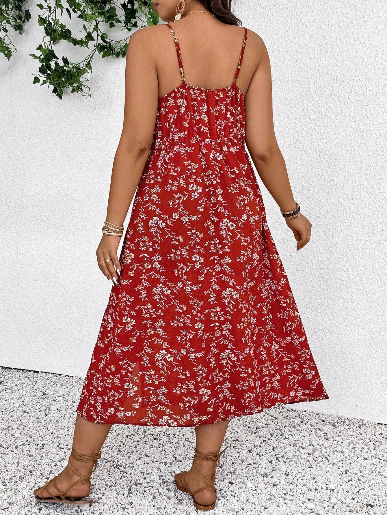 Women’s Maxi Dress – Floral Print – Cotton Blend – Spaghetti Straps – Side Slit