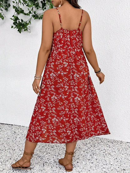 Women’s Maxi Dress – Floral Print – Cotton Blend – Spaghetti Straps – Side Slit
