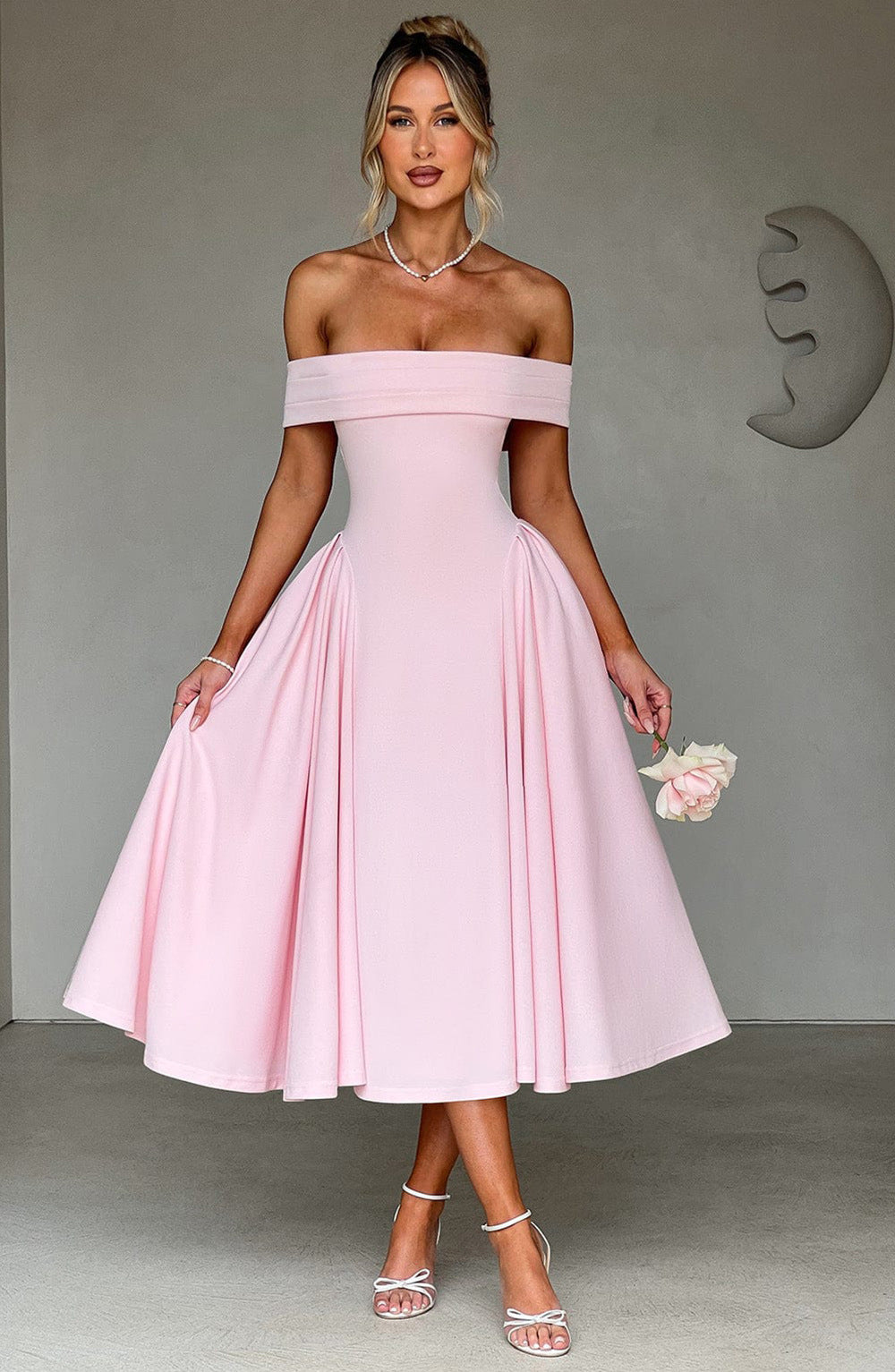 Women’s Midi Dress – Off Shoulder – A-Line Fit – Elegant Formal Evening Wear