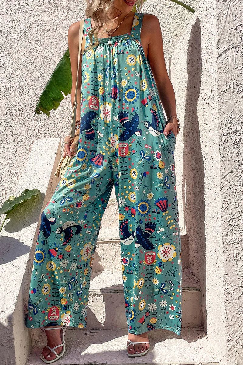 Women’s Jumpsuit – Loose Fit – Wide Leg – Lightweight Cotton – Boho Casual Style