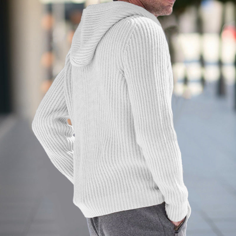 Men’s Hooded Cardigan – Relaxed Fit – Ribbed Knit – Long Sleeve Casual Wear